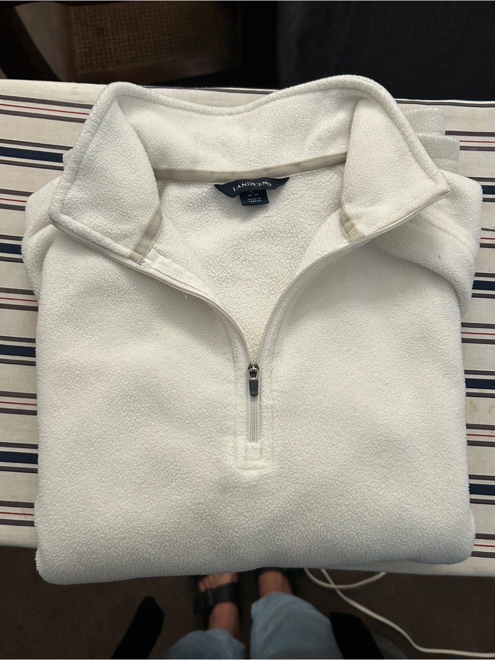 Womens  Lands End Half-Zip Fleece Pullover - White